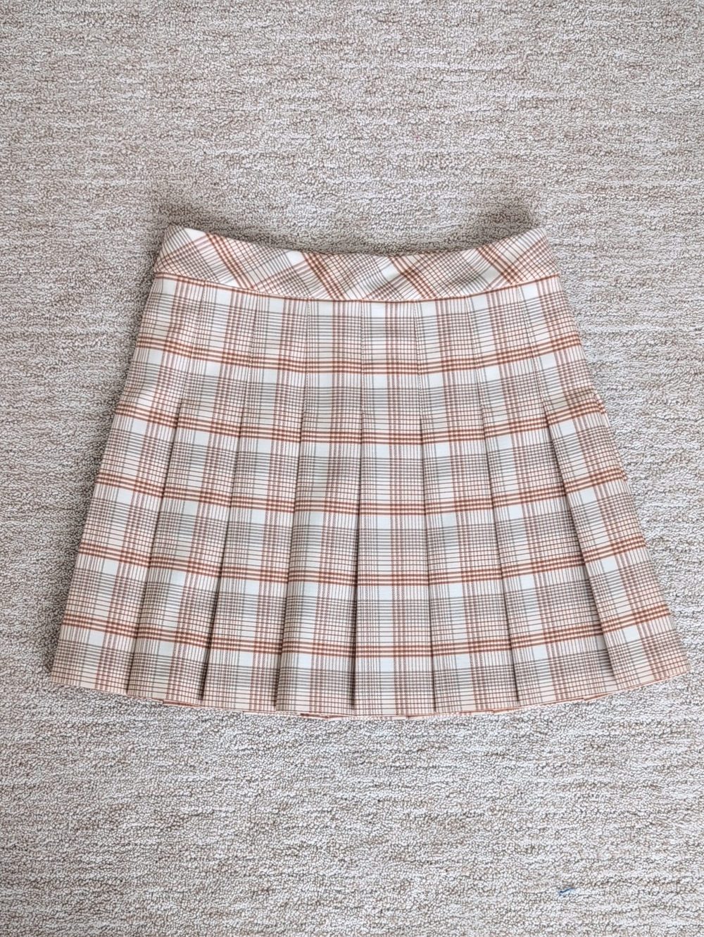Sunday Best Cream and Tan Plaid Pleated Mini Skirt